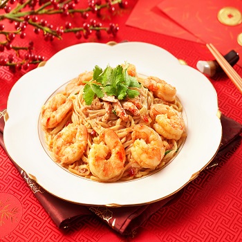 Braised Prawns Crab meat and Efu Noodles in Oyster Sauce350x350