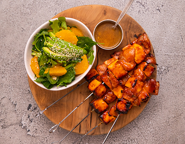 Char Siu Grilled Chicken _ Halloumi Skewers With Citrus Rocket Salad-web