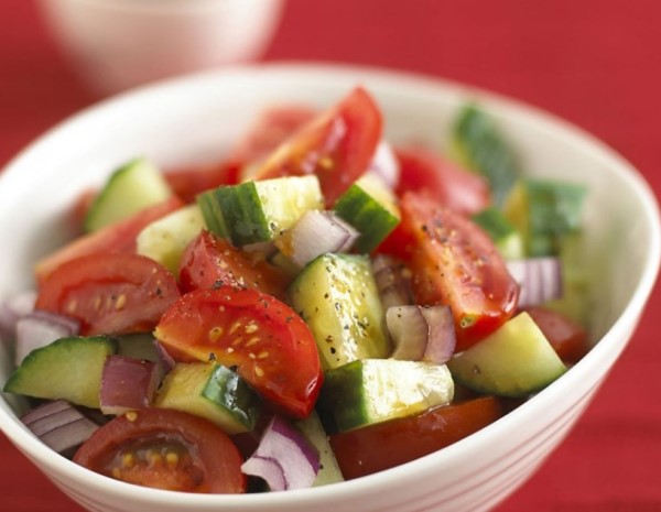 Cucumber  Tomato Salad with Spicy Plum Sauce Vegan