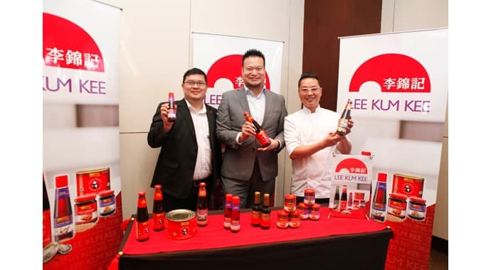 Mr. Verdy Ricardo Tjhoei, Business Manager, Indonesia of Lee Kum Kee (left); Mr. Leslie Lau, Managing Director - South Asia of Lee Kum Kee (center); and Michelin-starred Chef Kwok-keung Chan pictured at Food & Hotel Indonesia (FHI) 2019 on Thursday (25/7)."
