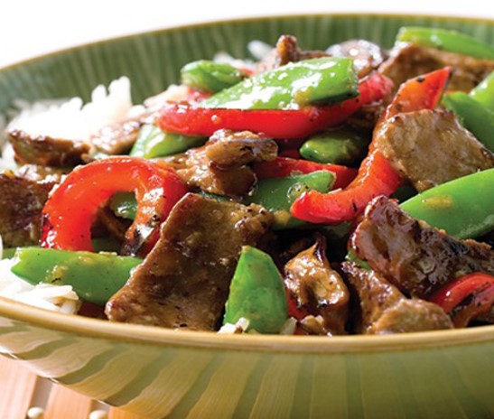Recipe Tangerine Stir-Fried Beef with Onions and Snow Peas S