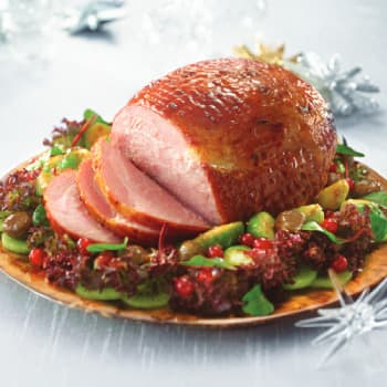 HKrecipe350Baked Gammon in Plum Sauce serves with Brussels in Oyster Sauce
