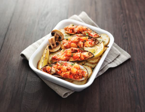 Baked Stuffed Spicy Mussels