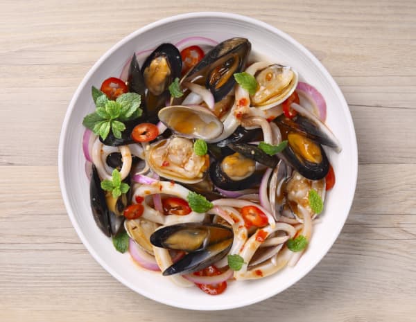 HKrecipe600Sour  Spicy Seafood Salad in Thai Style