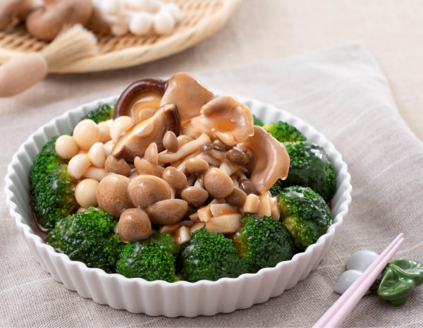 Broccoli with Mixed Mushrooms in Abalone Sauce