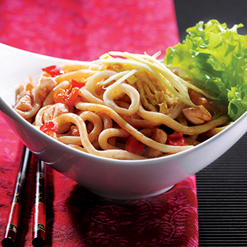 Udon Noodles and Young Mango with Fine Shrimp Sauce
