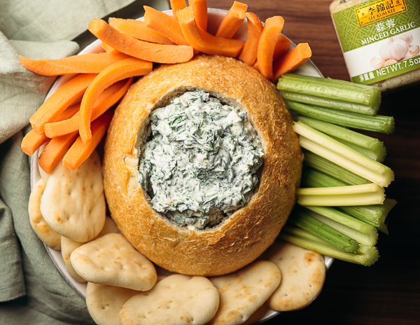Garlic and Spinach Dip in a Bread Bowl | USA