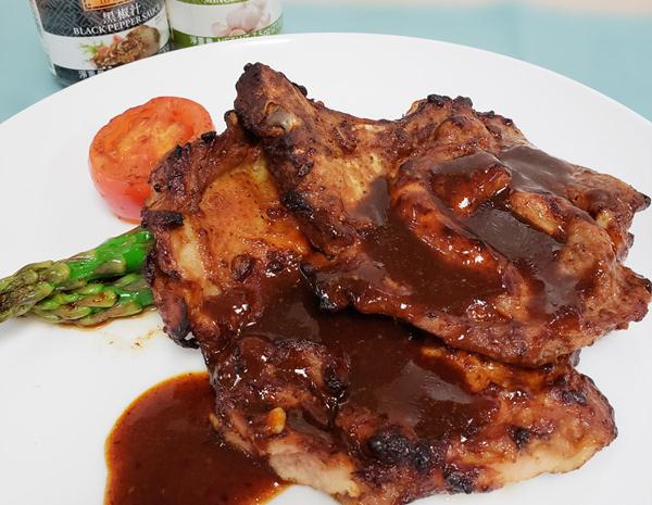 Recipe Grilled Chicken Steak and Pork Chop with Black Pepper Sauce