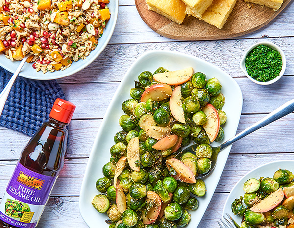 Recipe Honey Sesame Roasted Brussels Sprouts with Apples