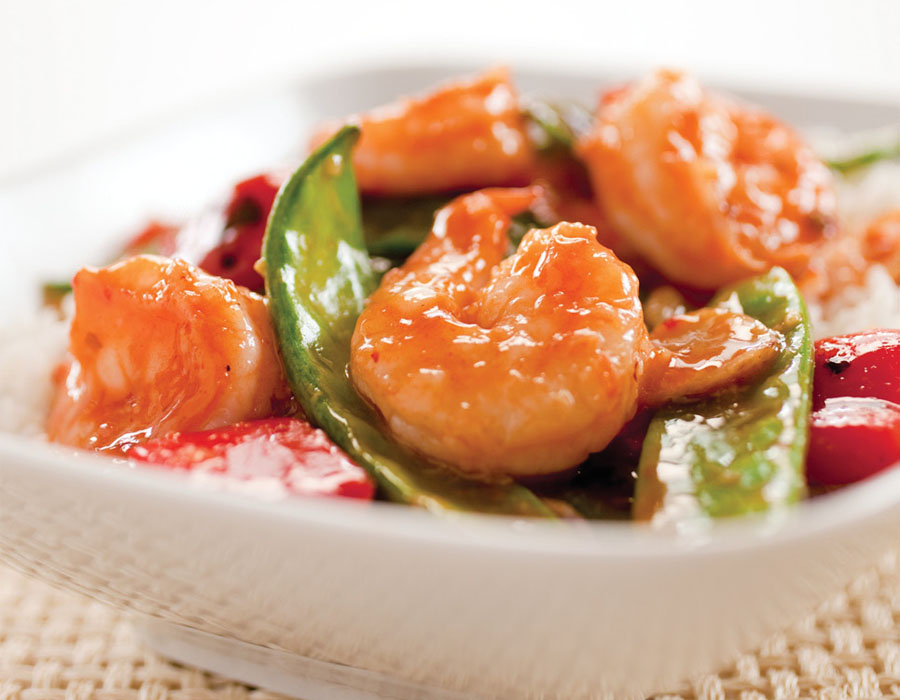 Recipe Stir-Fried Shrimp with Snow Peas and Red Bell Pepper