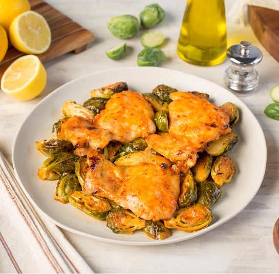 Sweet and Spicy Baked Chicken Thighs with Brussels Sprouts S