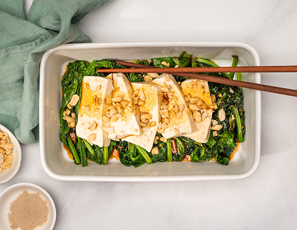 Web Res Gluten Free Silken Tofu with Stir-Fried Spinach Top-down Landscape